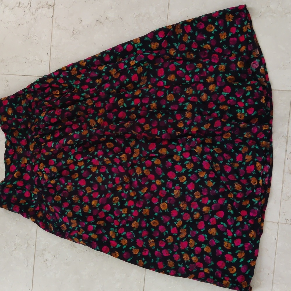 Vintage 90s Floral Black Skirt Kelly Fashion Small
